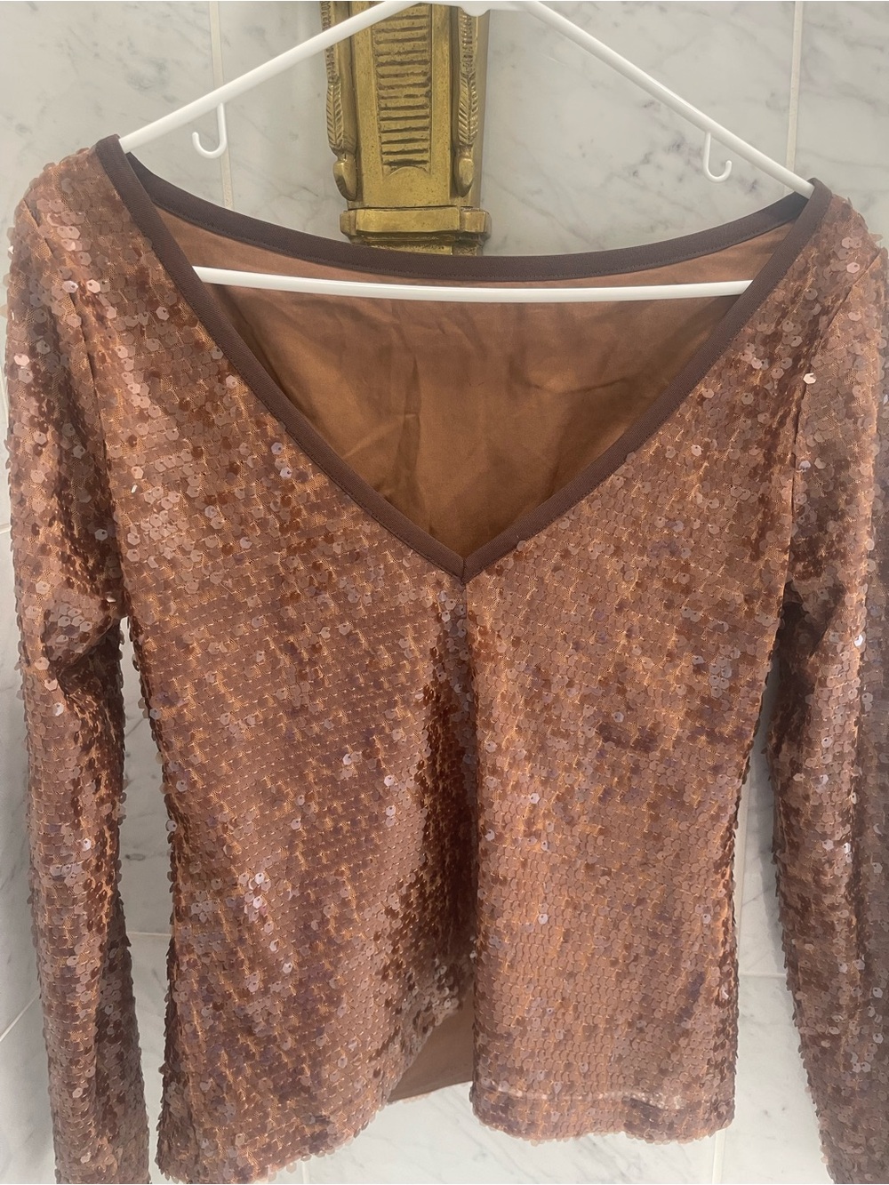 New w tags Worth brown Sequin V-Neck Long Sleeve Top